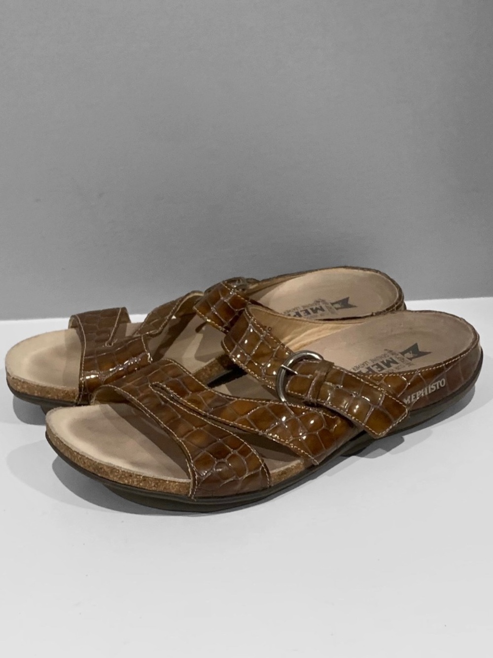 Mephisto Afida Brown Croc Sandals Leather Air Relax Slide Shoes Women’s 9 EU 39 - Picture 2 of 10